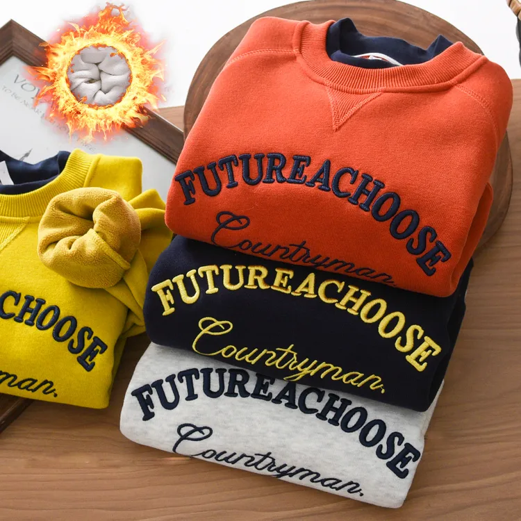 男童加绒卫衣冬季2025新款中大童奥粒绒加厚儿童装重工刺绣长袖潮