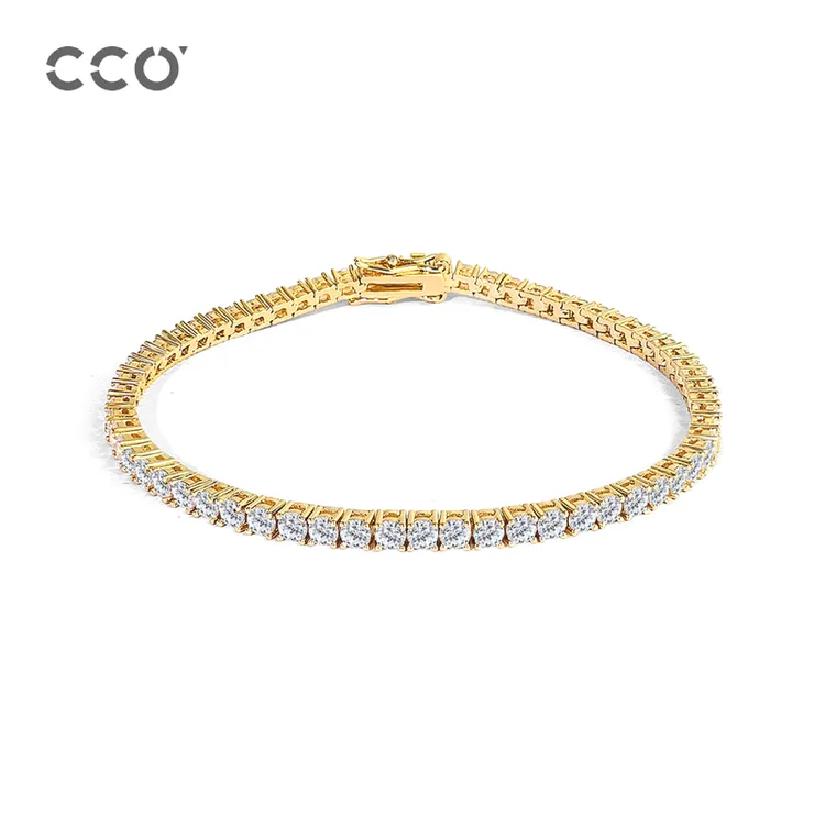 铜合金合成锆石手链 不掉色网球满锆手链百搭ins送女友礼物