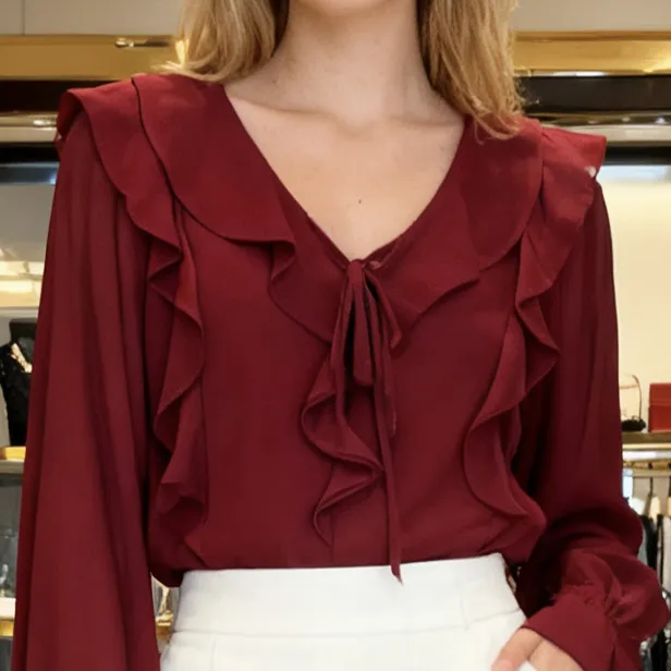 25010时尚气质显白系带衬衫女春夏季爆款修身显瘦上衣宽松法式