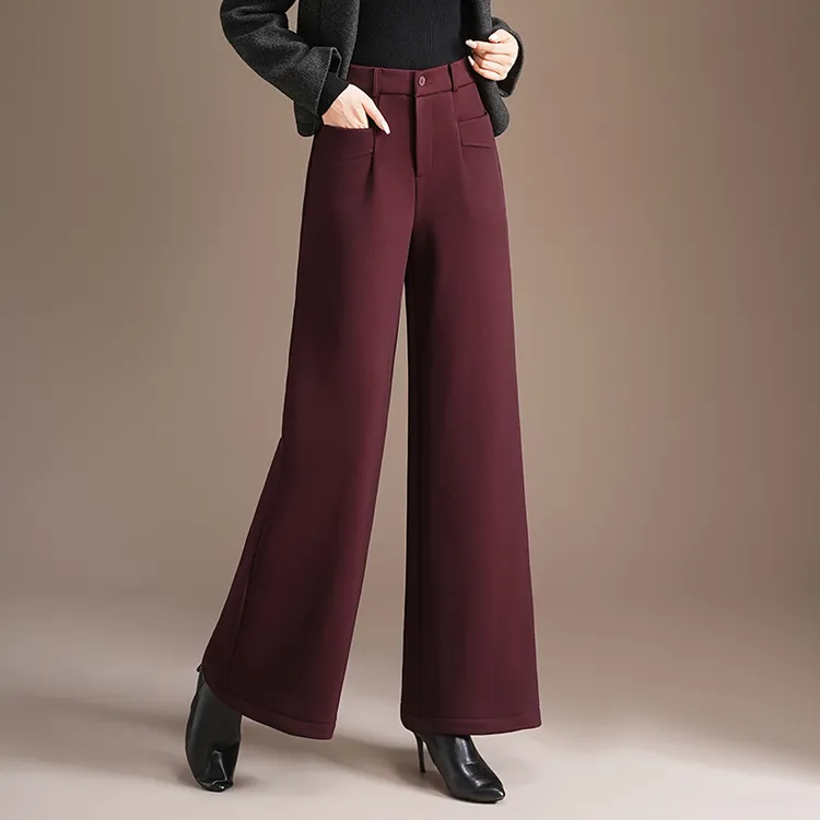 加绒加厚纯色阔腿裤长裤秋冬新款高腰休闲直筒裤垂感时尚保暖女裤