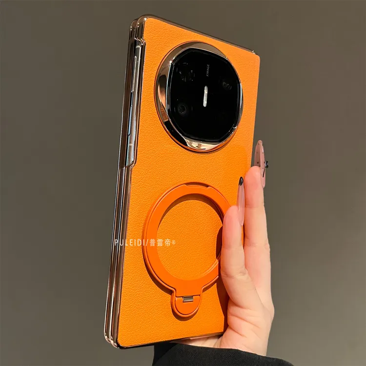 电镀金荔枝纹爱马仕橙适用华为mateX7典藏版折叠屏手机壳MateX6X5