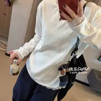 【NO退NO换】欧货简约蕾丝拼接百搭人手必备圆领长袖T恤24t723