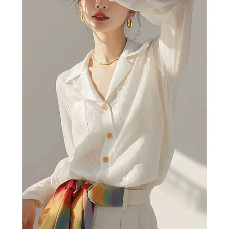 法式小众气质白色长袖衬衫女春秋新款设计感独特漂亮雪纺小衫上衣