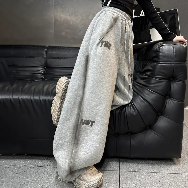 儿童秋装2025新款大女童装灰色裤子春秋款运动卫裤秋季阔腿直筒裤