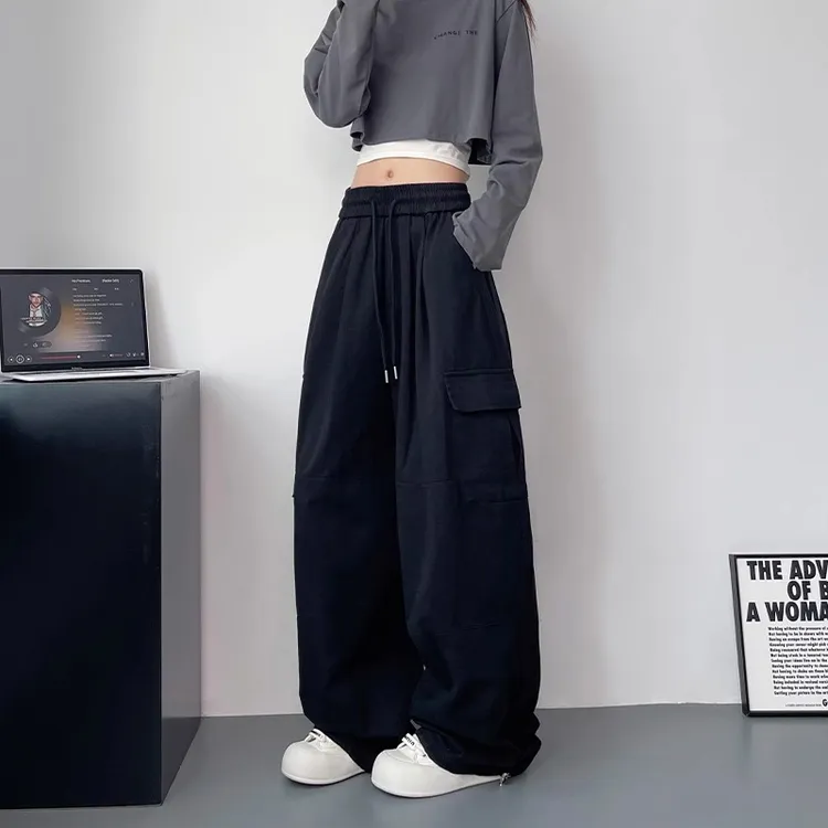 冰丝阔腿裤女夏季薄款大码胖mm宽松显瘦美式休闲裤垂感工装裤子潮