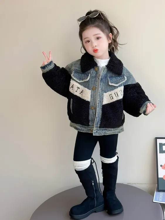 女童牛仔外套秋冬季2025新款洋气儿童韩系穿搭女宝宝夹棉加厚冬装