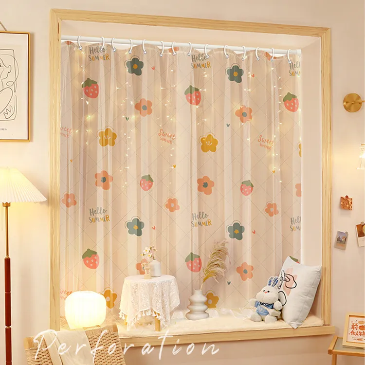 免打孔挂式遮光窗帘出租房宿舍卧室飘窗透光不透人客厅窗帘出租房