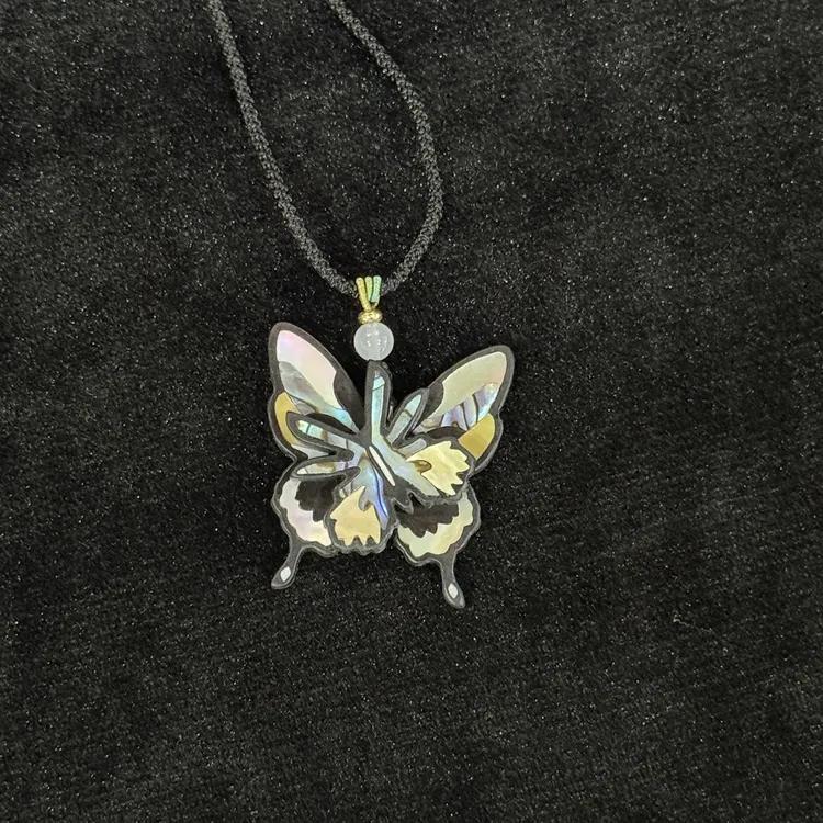 非金属棉绳项链 【衔蝶锁梦】非遗螺钿镶嵌纯手工项链首饰磁吸004