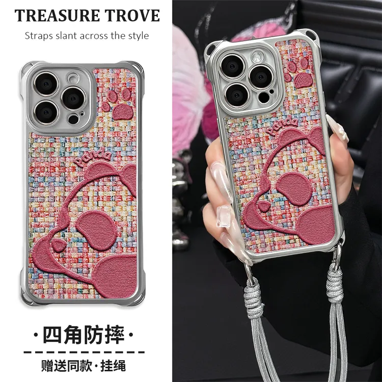 适用于苹果16华为OPPO小米VIVO高级感简约四角挂绳手机壳YA0333