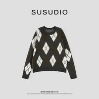  SUSUDIO 绵羊毛 早秋菱格高级感毛织别致宽松简约毛衣 50197