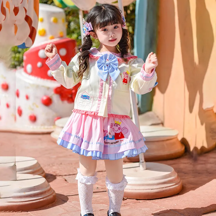 女童JK套装2025春秋新款儿童洋气百褶裙女宝宝可爱卡通潮两件套潮