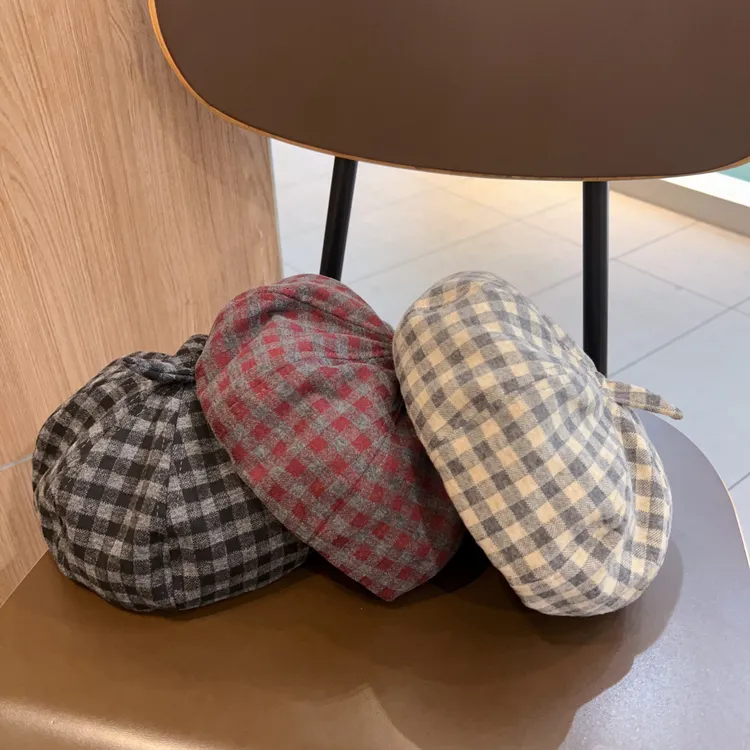 【日系格子】ins儿童穿搭贝雷帽春秋季格子画家帽宝宝出游搭配帽子