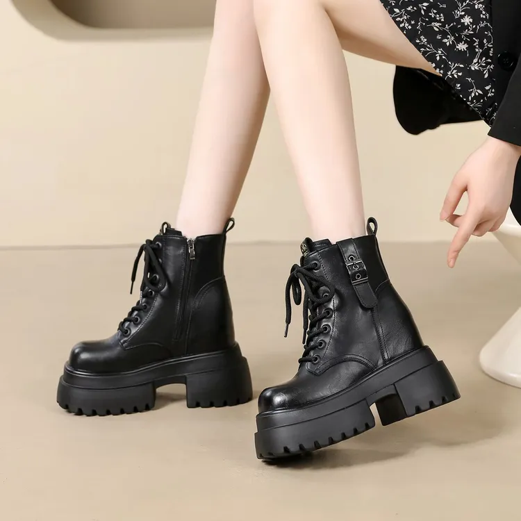 复古马丁靴女2025秋冬季小个子超厚底内增高加绒加厚保暖中筒女靴