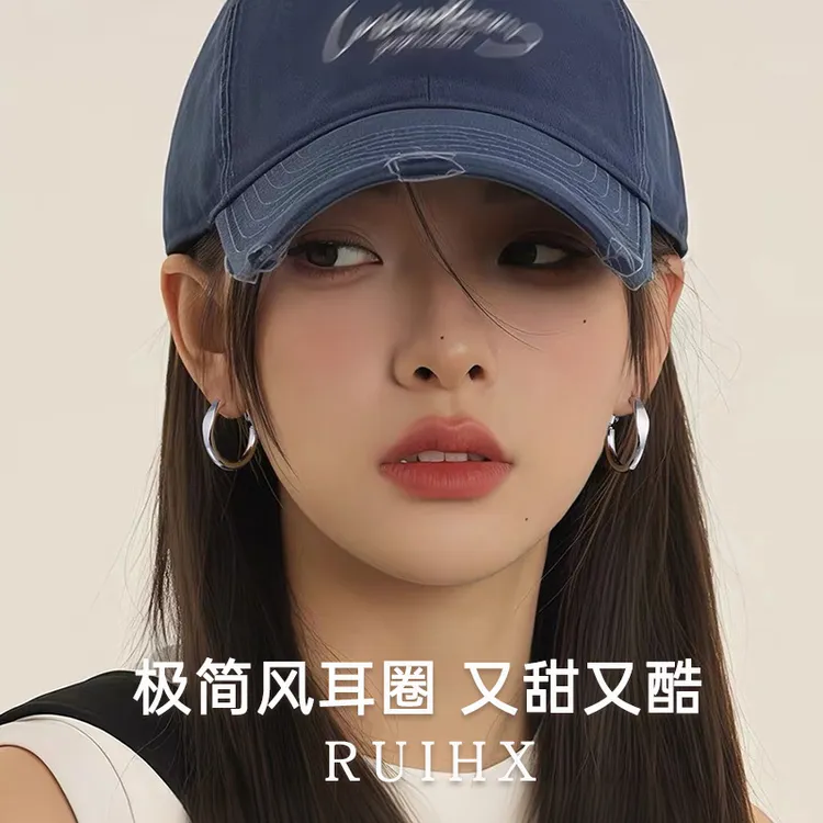足银耳饰 999纯银针耳钉耳圈章若楠同款耳环大气高级感百搭耳饰