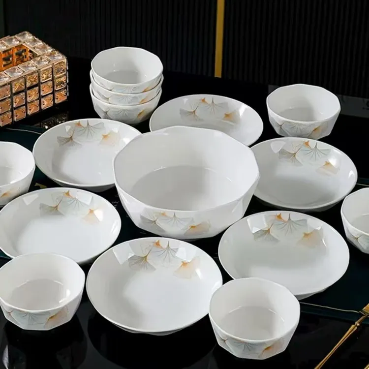 银杏花开18件套陶瓷轻奢陶瓷餐具碗盘高档家用中式