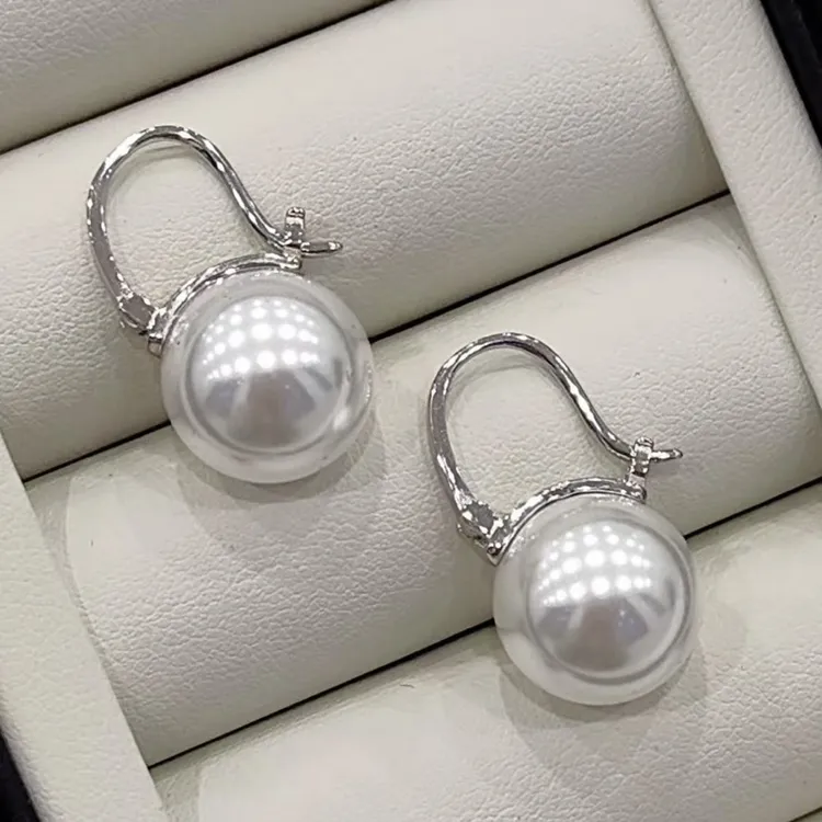 925银耳饰 冷白光14mm白金色茶壶简约时尚百搭经典耳扣纯银耳环