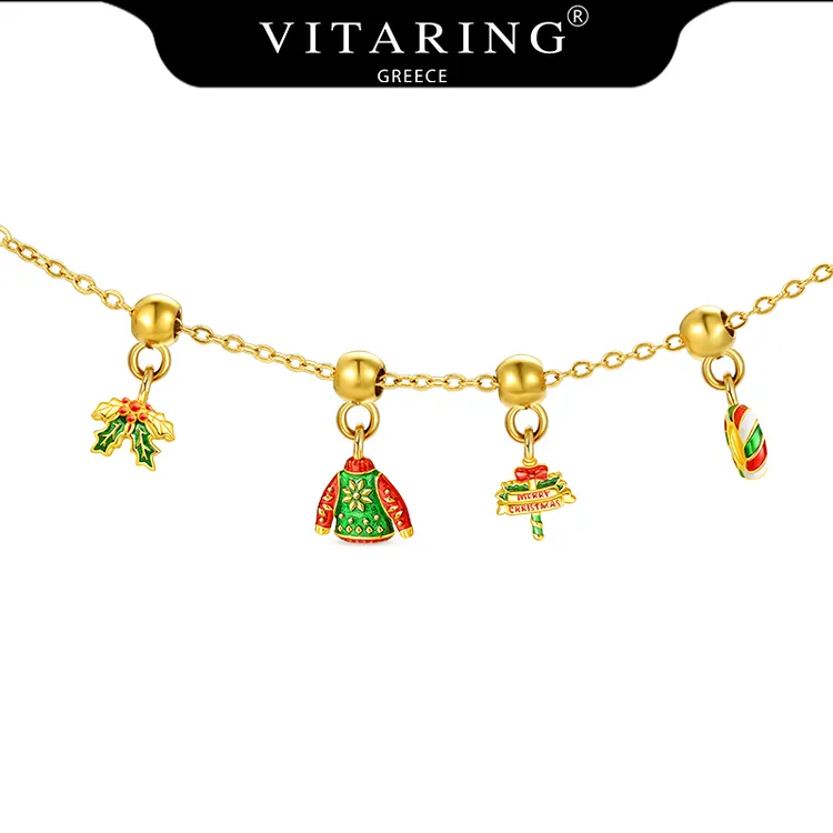 合金珐琅手链 串珠VITARING圣诞吊坠手链首饰金色饰品手饰项链