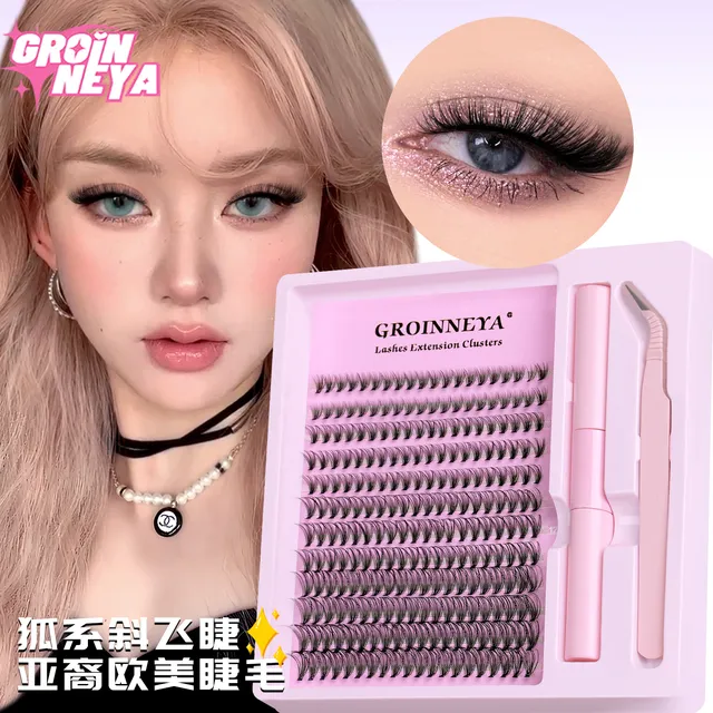 GROINNEYA 欧美D翘精致蓬松感浓密单簇假睫毛女自然秒变混血girl