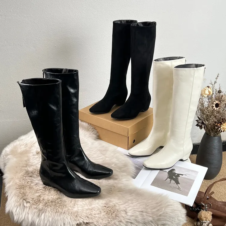 糖糖「小心机增高8公分」双色皮面绒面高级质感显高长靴;EDX551009