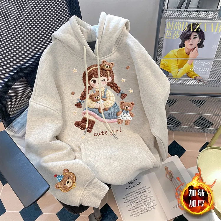 女童冬款连帽卫衣2025新款儿童冬季加绒帽衫女孩休闲洋气时髦上衣