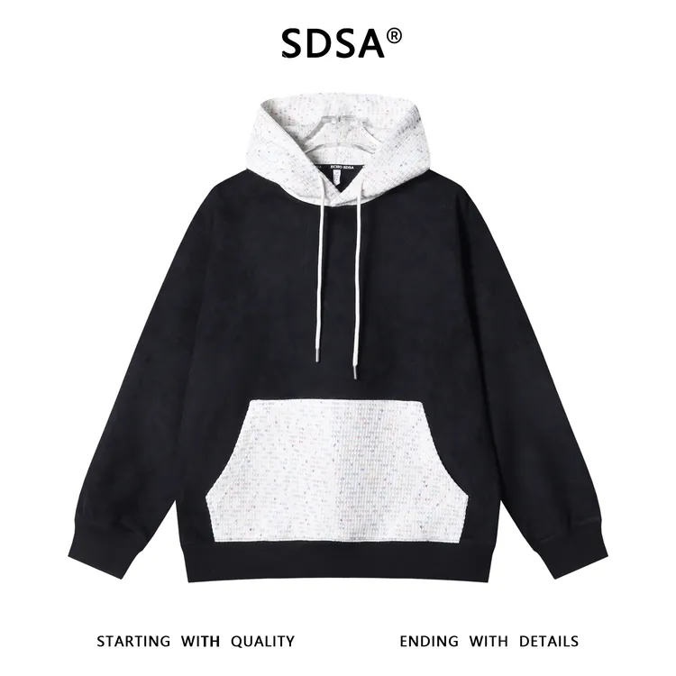 SDSA男士秋冬新款痞帅男装韩版拼接撞色设计抽绳连帽卫衣宽松百搭