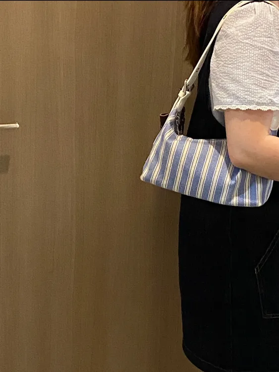 196新款航海系海军风帆布腋下包大容量慵懒风单肩条纹包包