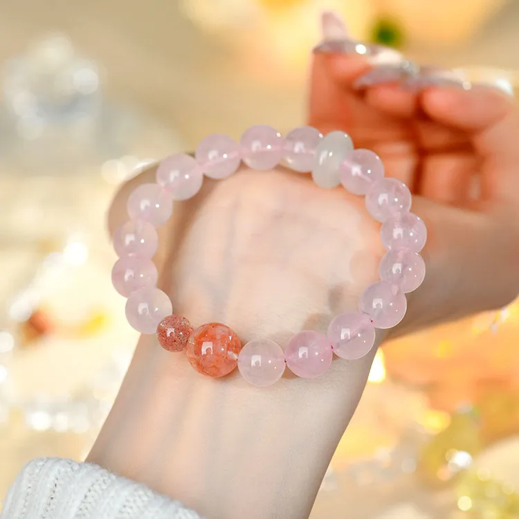 【芮思漫珠宝】天然马达加斯加粉水晶串珠手链女款清新时尚设计