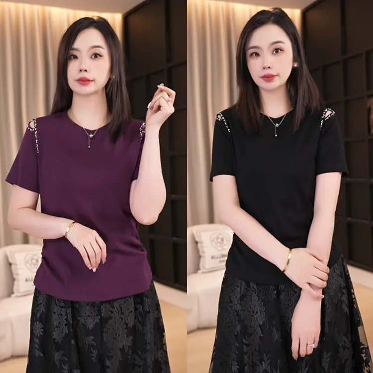 伊自尚大码女装2025夏季新品显瘦遮肚减龄洋气设计感上衣女13828