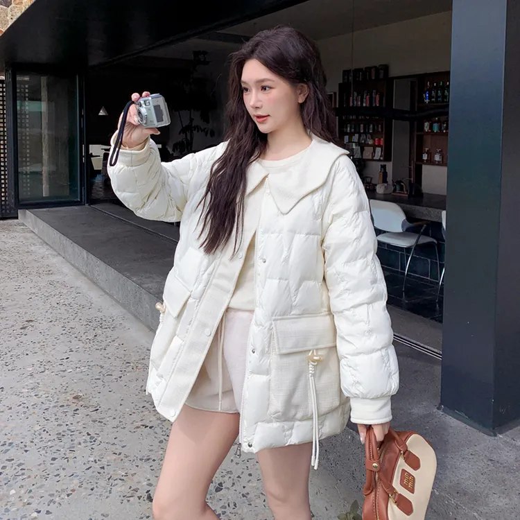 加肥加大码胖mm200斤白鸭绒羽绒服女娃娃领休闲外套小香风装百搭