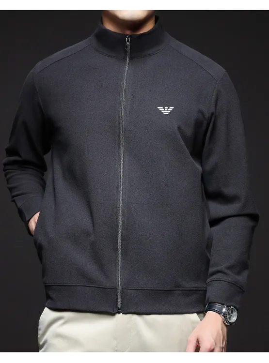 意大利品牌男士德绒开衫卫衣高端休闲时尚外套男装简约立领爸爸装