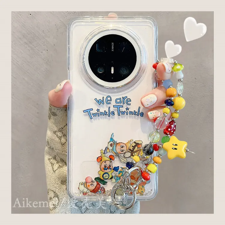 适用华为mate70pro+手机壳透明闪粉流沙mate60pro+星星人滑块链条