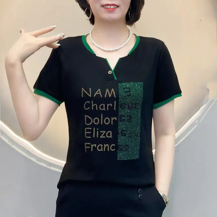 夏季新款短袖t恤V领宽松小衫女显瘦洋气时尚百搭休闲打底上衣8901