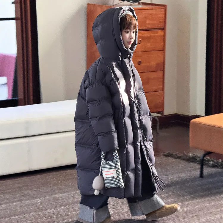 韩版儿童长款羽绒服2025冬季新款90白鸭绒女童中大童加厚连帽外套