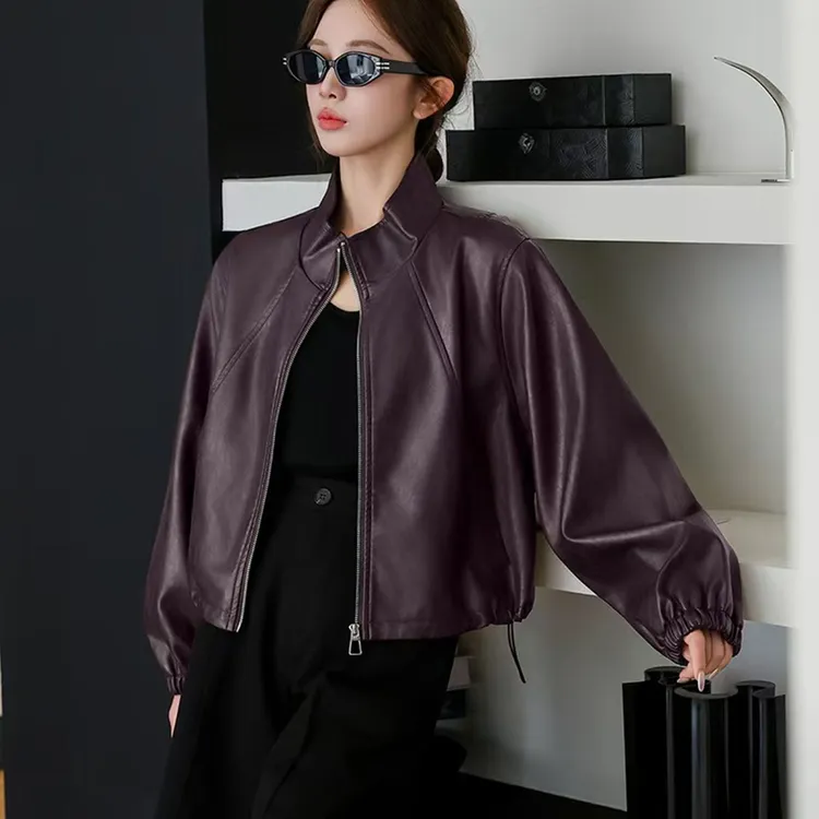 蝙蝠袖皮衣外套女Pu皮短款上衣2025秋冬新款拉链机车服工装风夹克