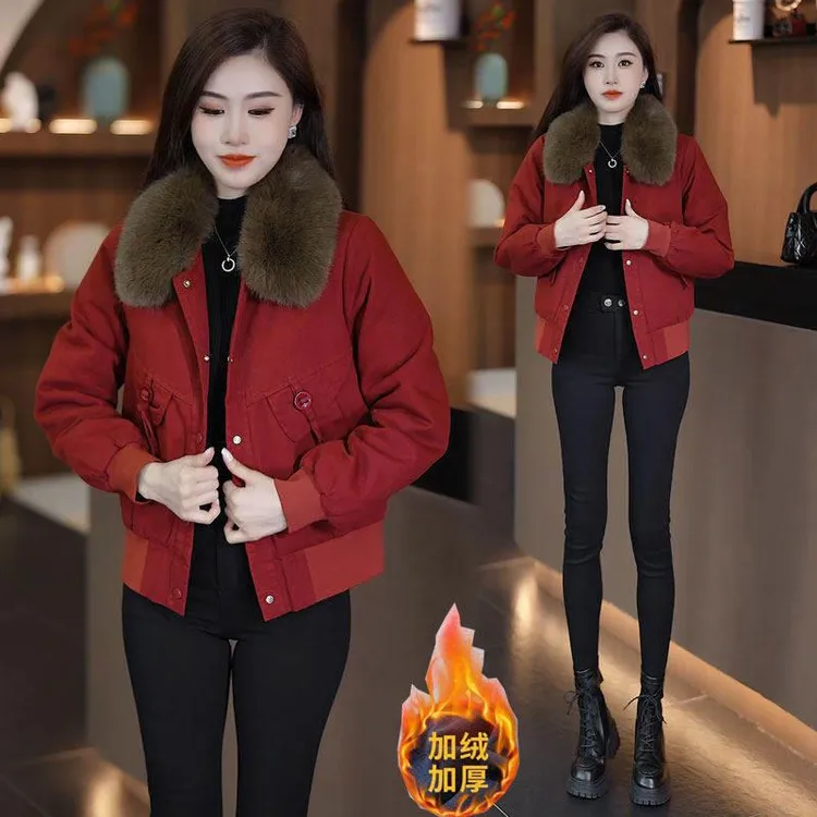 加绒加厚短外套女2025冬季新款时髦洋气小个子短款保暖夹克上衣潮