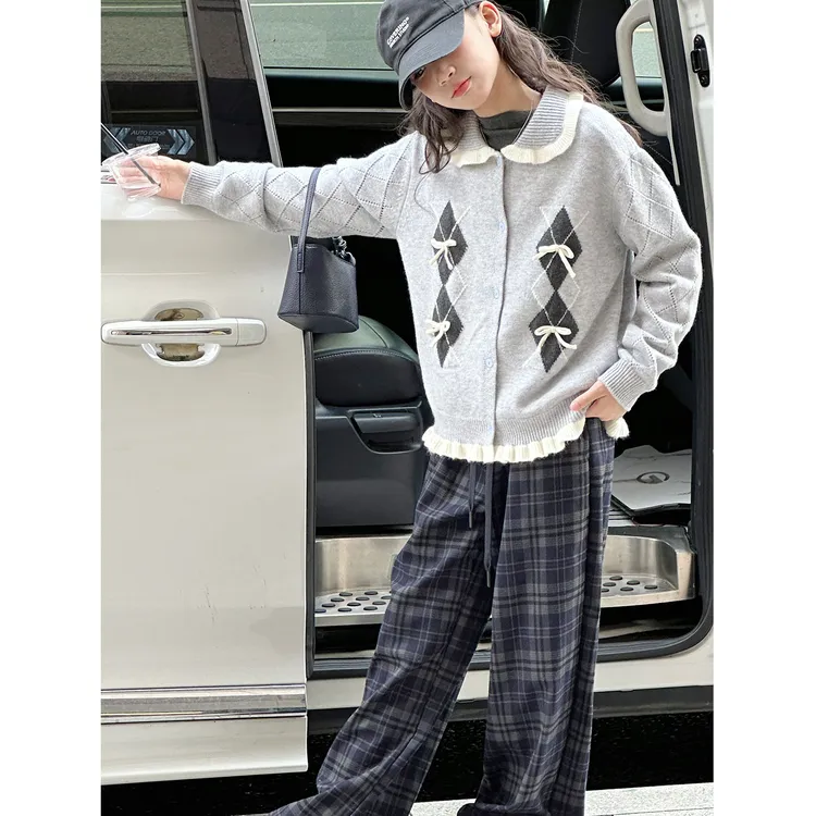K29399孙小美娃娃领女童毛衣2025新秋装儿童洋气上衣大童秋冬开衫