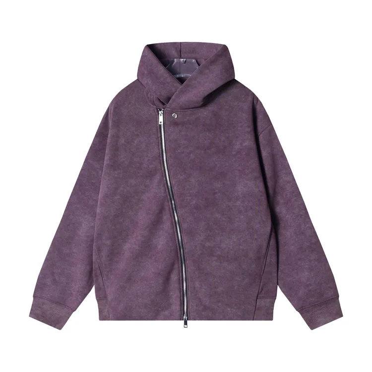 秋冬季新款时尚个性扎染斜拉链连帽卫衣百搭高级小众设计情侣上衣