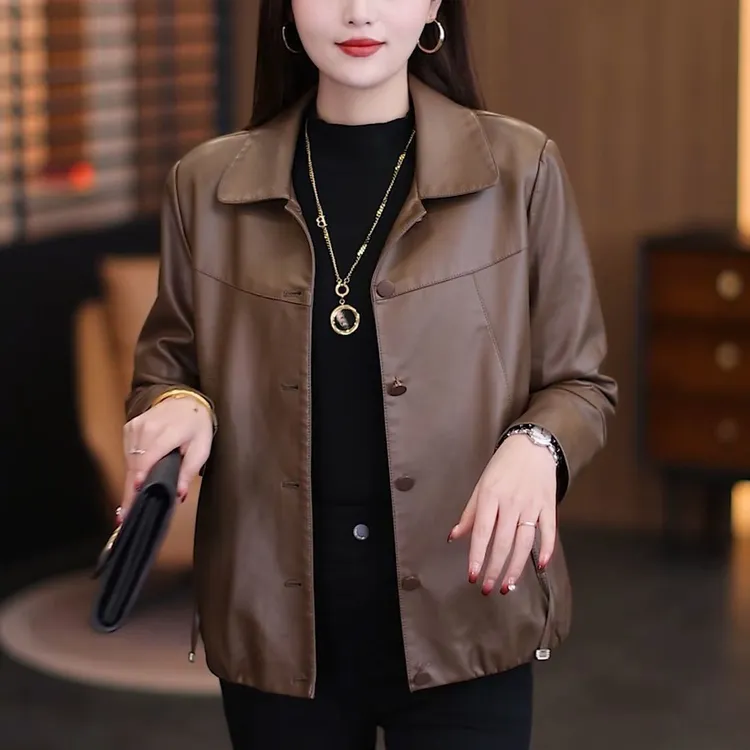 海宁短款皮衣外套女2025春秋季皮衣外套新款洋气减龄显瘦百搭上衣