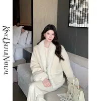 KUN【加州摩卡】颜值担当 空气层加厚秋冬保暖短款米白拼色外套