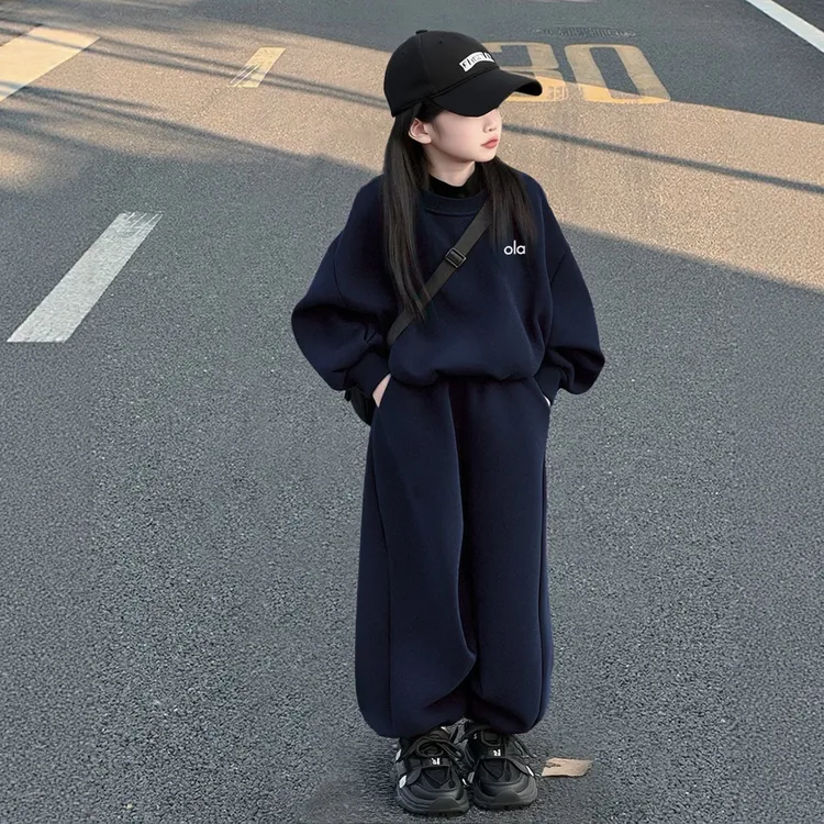 女童套装2025春秋新款休闲运动女孩中大童字母卫衣洋气秋季两件套
