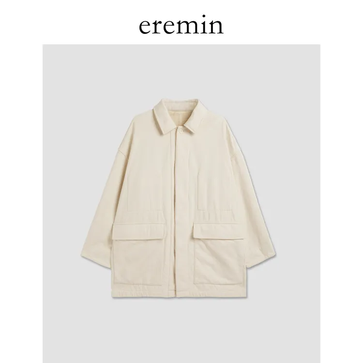 DE Mincollection毛绒夹克/工装斜纹米杏大口袋休闲派克服外套