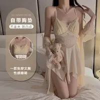 性感网纱胸垫蕾丝露背睡衣睡裙聚拢唯美浪漫轻奢修身家居服配丝袜
