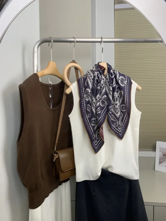 一条高档的爱心骏马腰果花双面异色方巾70%羊毛30%蚕丝手工卷边