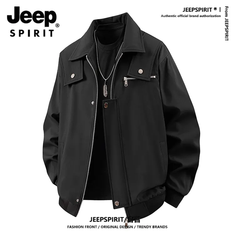 JEEP翻领宽松夹克外套男士2025春秋冬季新款舒适帅气男休闲外衣潮