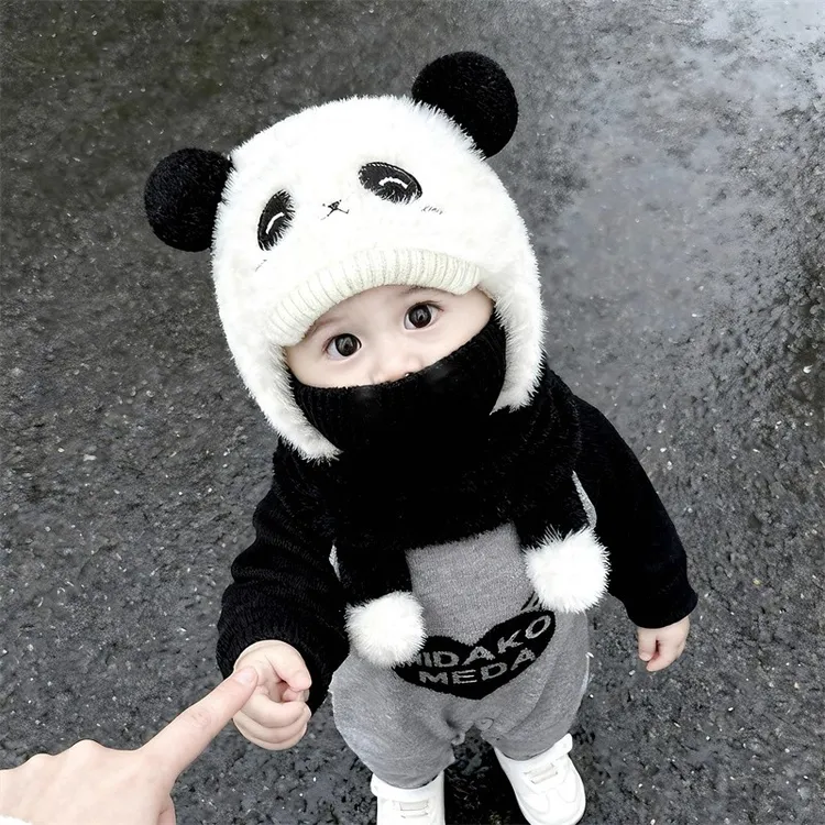 宝宝帽子冬季保暖围脖口罩一体针织帽男女儿童护耳加绒防风套头帽