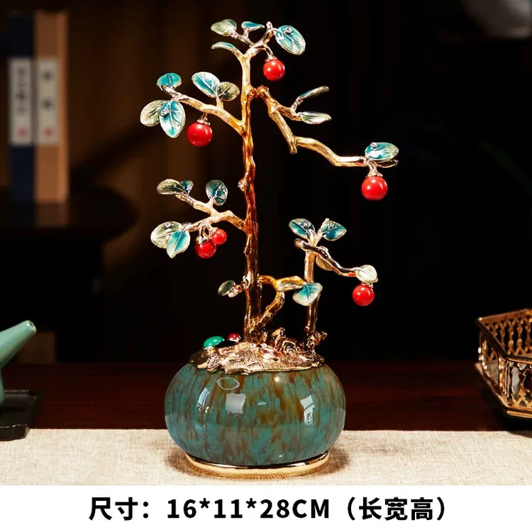 珐琅彩聚宝盆发财树摆件招财聚财