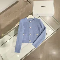jillyi【蓝色眼泪】宝海蓝色圆领金色单排扣简约时尚针织开衫