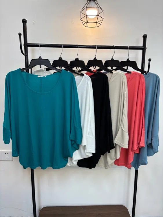 0188款【韩系彩色蝙蝠袖T恤】彩色休闲宽松显瘦慵懒纯色