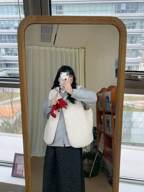 清【鱼白专属】大码冬加绒连帽卫衣马甲外套叠穿两件套63501+80730