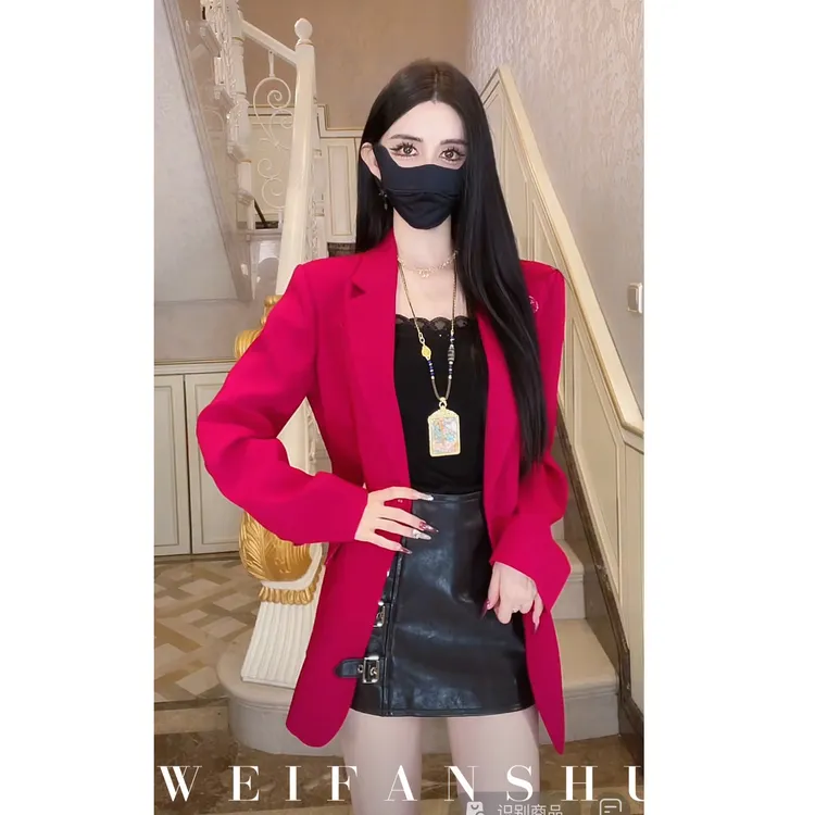 WEIFANSHU/魏凡舒【星月水母】早秋新款时尚宽松中长款醋酸西装外套